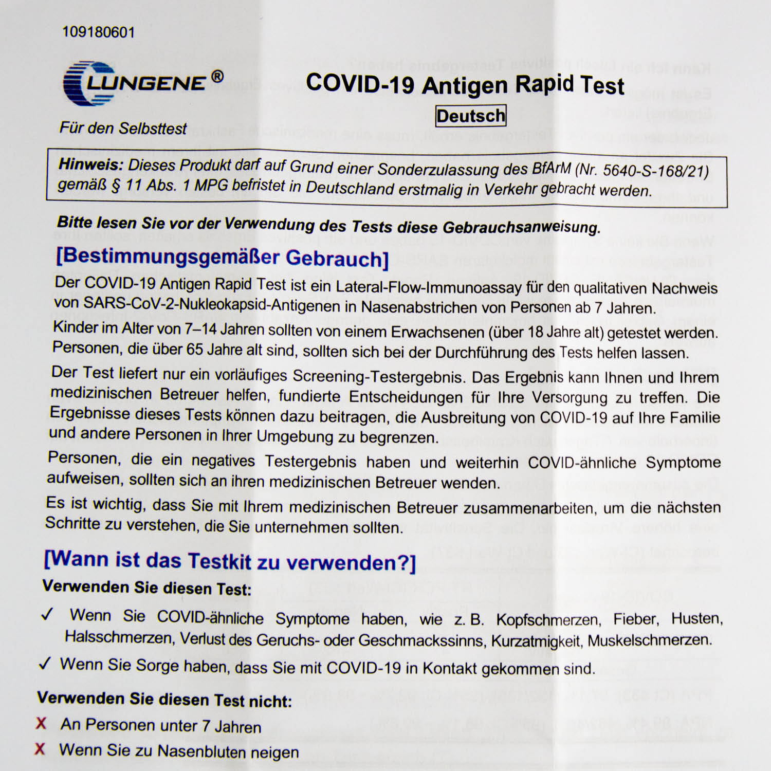 Corona Schnelltest zur Eigenanwendung, Antigen-Laien-Nasentest, Clungene 5er Box, Preis bezieht sich auf 1 Test