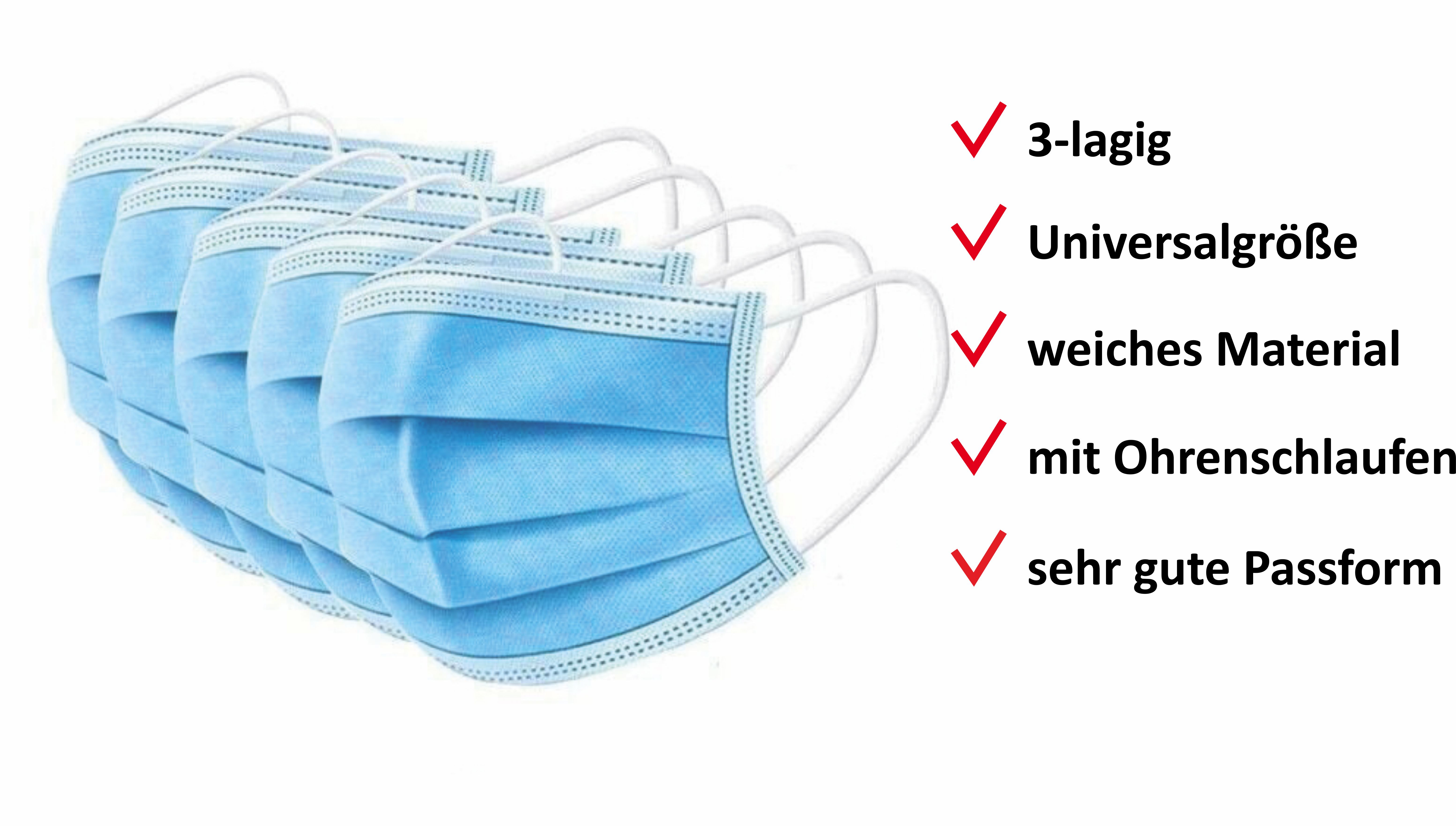 Einwegmasken MundNasenMaske, 3lagig